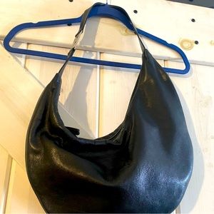 Lauren by Ralph Lauren Black leather crescent moon shape shoulder bag